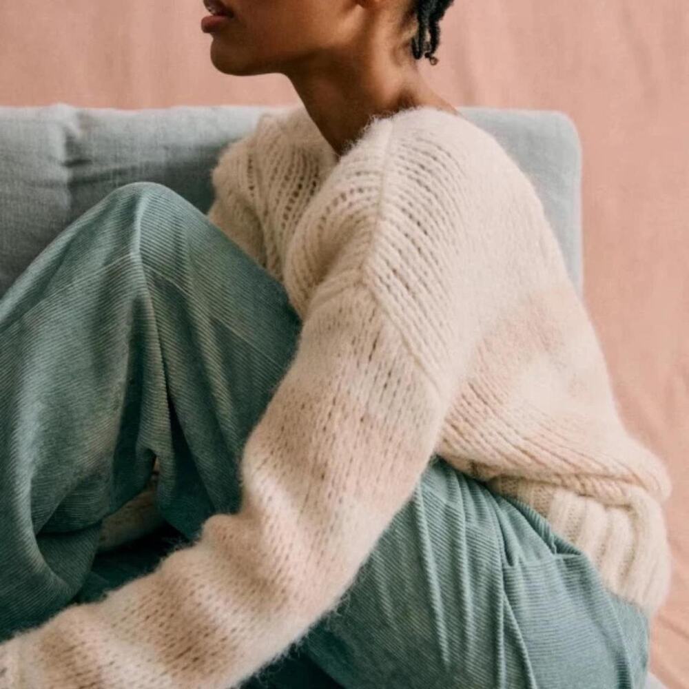 Sezane Alpaca/ Wool blend Chunky knit reversible cream stripe sweater S - Picture 3 of 7